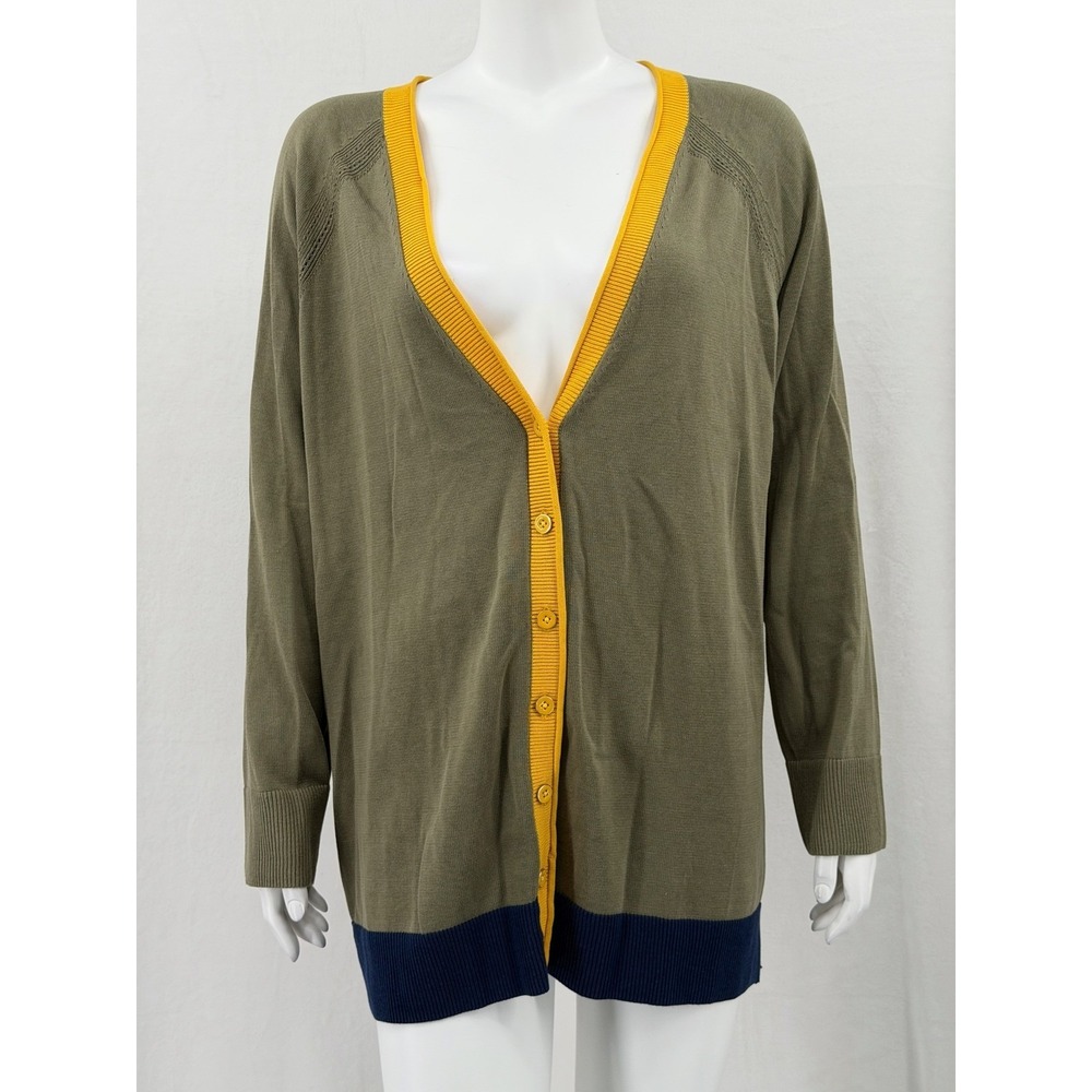 Talbots Sweater Women 1X Green V-Neck Button Up Cardigan Knit Fall Layers Mature